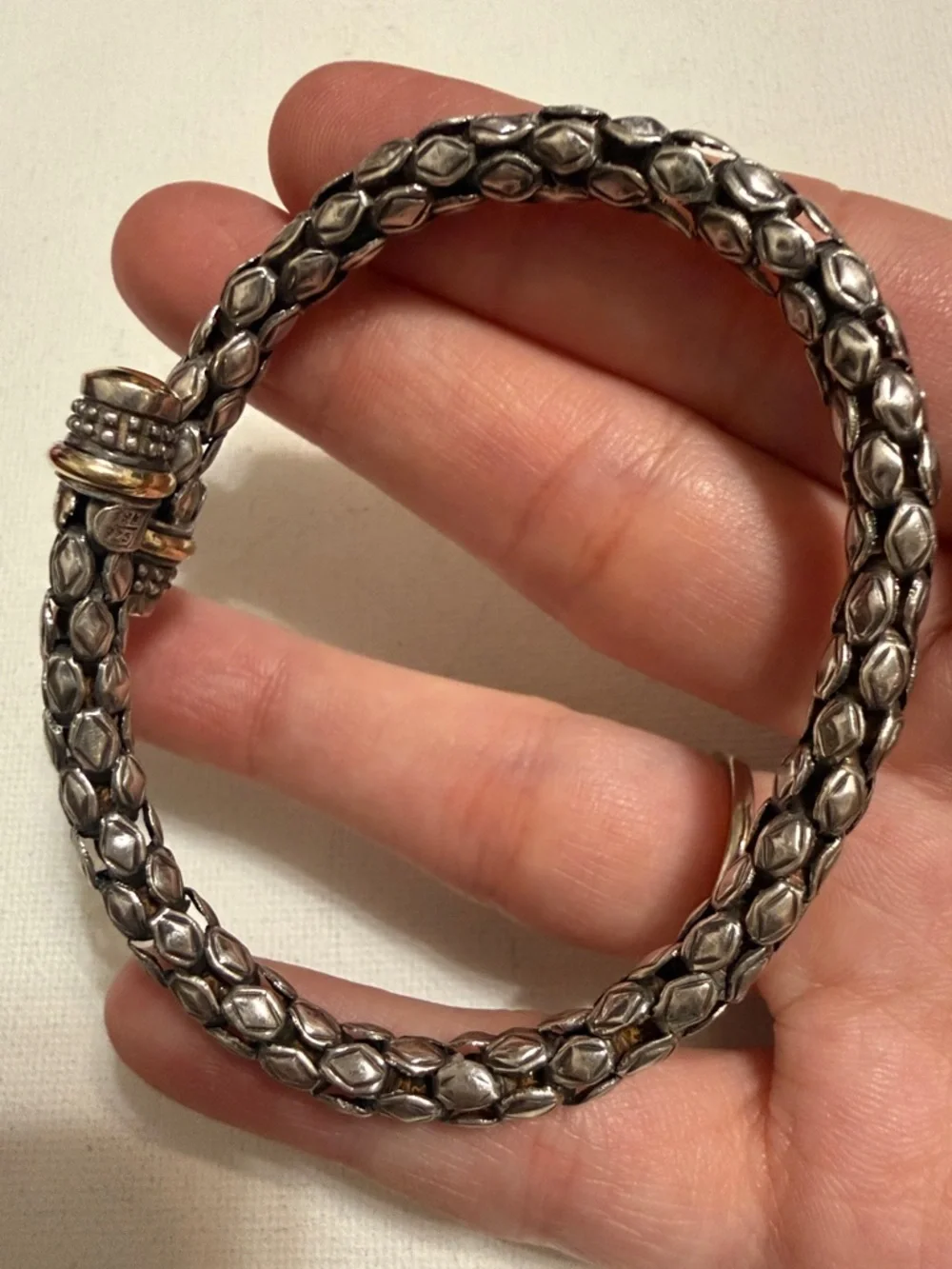 18K 925 STERLING SILVER ROPE TEXTURE CABLE FLEXIBLE CUFF BRACELET